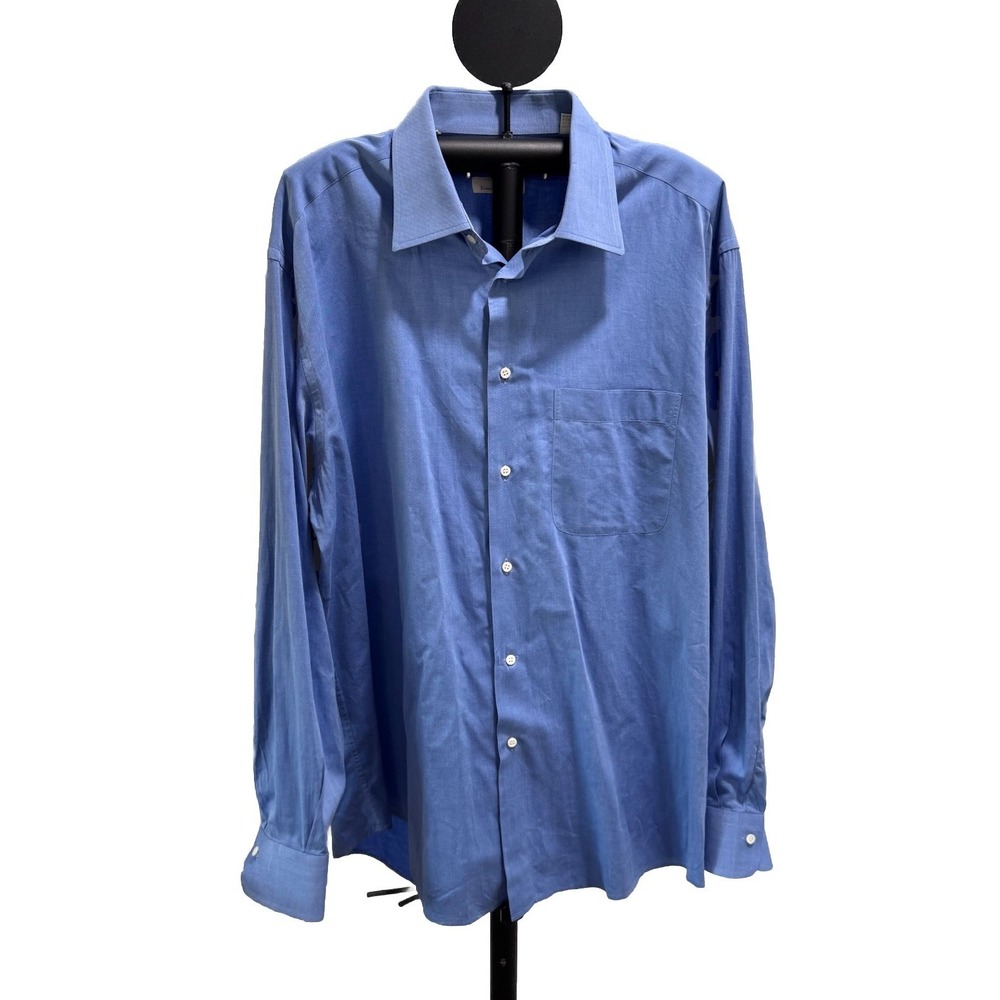 Ermenegildo Zegna Made In Italy Men's 44 17.5 Dress Shirt Blue Cotton